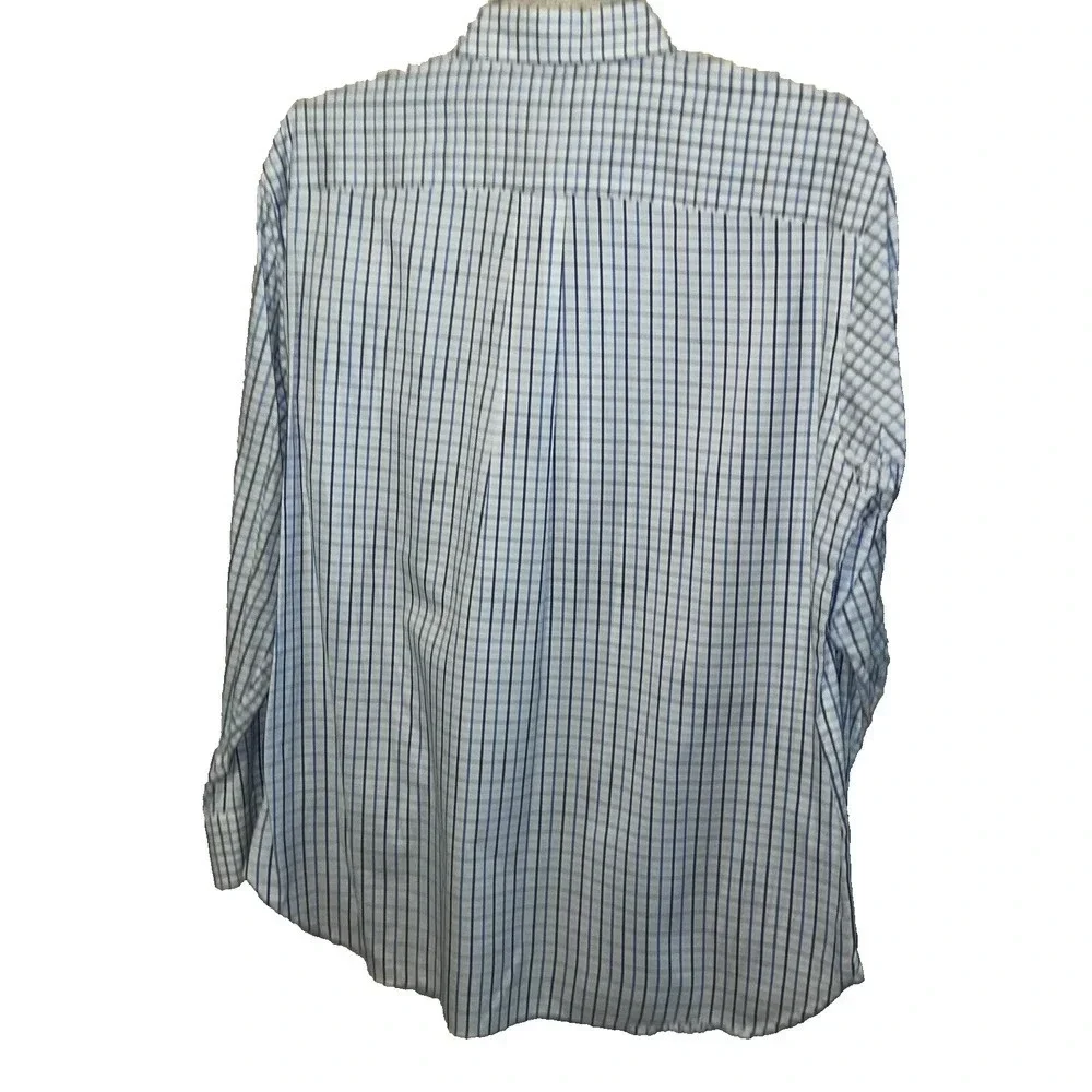 J Crew M 15-15 1/2 long sleeve white blue checked cotton